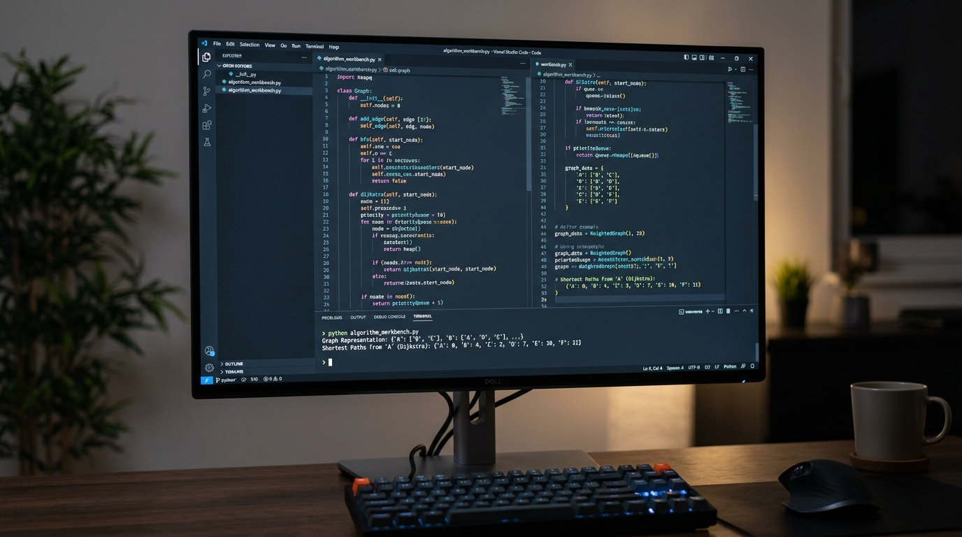 Computador com código Python em execução na tela
